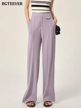 BGTEEVER Şık Geniş Bacak Pantolon Kadınlar ıçin Sonbahar Yeni Gevşek Cepler Bölünmüş Düz Kadın Uzun Pantolon Yüksek Bel