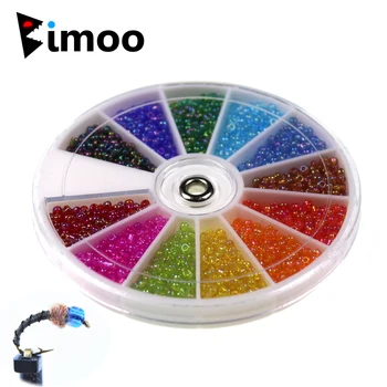 Bimoo 12 Renk Çapı. 2.3 MM Holografik Cam Mikro Midge Kafa Boncuk Perisi Sinek Boncuk Dağıtıcı Kutusu Fly Bağlama Malzemesi