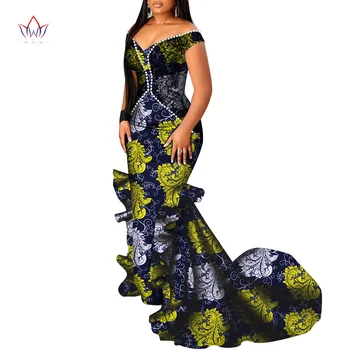 Bintarealwax 2021 Afrika Giysi Dashiki İnciler Afrika Baskı Elbiseler Kadınlar için Vestidos Bazin Afrika Ankara Giyim WY8516