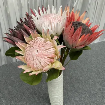 Bir İpek Büyük Protea Cynaroides Simülasyon Yapay Epiphyllum Pitaya Çiçek Şube Düğün Ev Çiçek Dekorasyon için