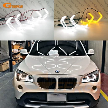 BMW için X1 E84 2009-2015 Xenon Far Süper Parlak 3D Altıgen M4 Ikonik Tarzı Kristal Led melek Gözler Halo Yüzükler gün ışığı