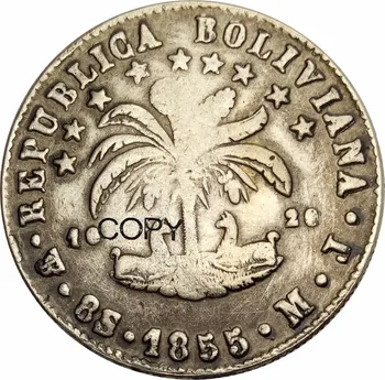 Bolivya PTS 8 Tabanı Potosi 1855 MJ Pirinç Kaplama Gümüş Kopya Paraları
