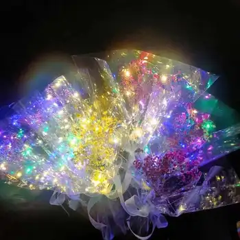Buket ambalaj Filmi yaratıcı LED ışıkları ile şeffaf ambalaj selofan çiçek dekorasyonu sevgililer günü doğum günü Gif