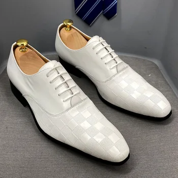 Büyük Boy 13 47 Klasik İtalya Erkek Oxford Gerçek deri ayakkabı Beyaz Lace Up Sivri Burun Düğün Parti Elbise Resmi Ayakkabı Erkekler için