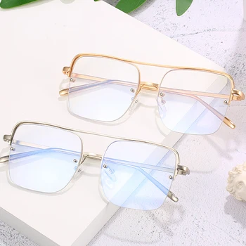 büyük boy alaşım kare şeffaf lens erkek gözlük gözlük 2020 yeni marka yarım çerçeve kadın gözlük altın şeffaf tonları