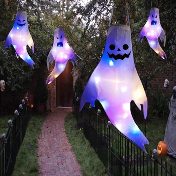 Büyük boy LED cadılar bayramı açık ışık pil gücü iskelet hayalet korku Face parlayan parti sahne cadılar bayramı dekorasyon