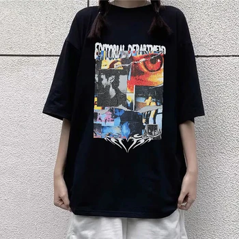 Büyük boy T-Shirt Kadın Hip Hop Streetwear Tops Grafik Baskı T Shirt Harajuku Rahat Gevşek Üstleri Tee Yaz Kısa Kollu Gömlek
