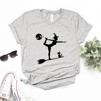 Cadı Yoga cadılar bayramı Baskı Kadın Tişörtleri Pamuk Rahat Komik t Shirt Bayan Genç Kız Üst Tee Hipster FS-88