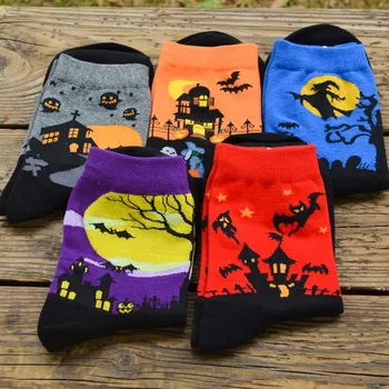 Cadılar bayramı Harajuku Karakteristik Çift Çorap Komik Yarasa Kabak Fener Sihirbazı Hayalet Baskı erkek kadın Orta Tüp Çorap