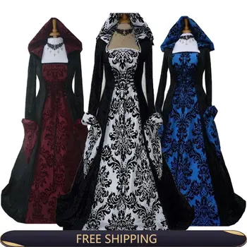 Cadılar bayramı Kostüm Wicca Cadı Ortaçağ Elbise Kadın Yetişkin Artı Boyutu Korkunç Cosplay Gotik Yeni Sihirbazı Cadılar Bayramı Kostümleri Kadınlar için