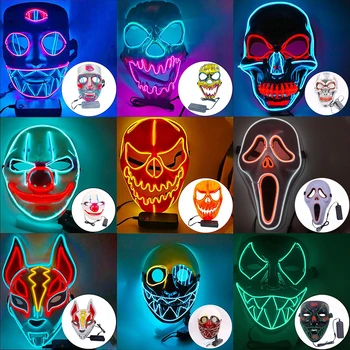 Cadılar bayramı LED ışık Up Maske Erkekler Kadınlar Çocuklar için Masquerade Parti Anime Cosplay Karanlıkta Parlayan LED Yüz Maskesi Oyuncaklar Cadılar Bayramı Hediyeler