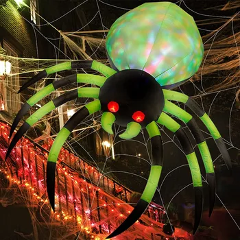 Cadılar bayramı şişme örümcek 8 Ft havaya uçurmak Dekorasyon Renkli LED ışıkları ile Kırmızı Parlayan Gözler Açık Bahçe Çim parti oyuncakları
