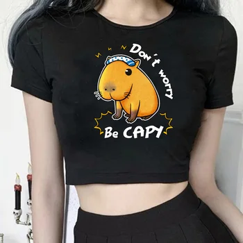 Capybara t shirt estetik yk2 kırpma üst kız cyber y2k estetik vintage kore moda giyim t-shirt