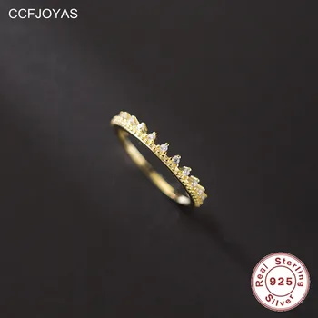 CCFJOYAS 100 % Gerçek 925 Ayar Gümüş Taç Zarif Küçük Taze Ince Halka Kaplama 14 K Altın Moda Parmak Takı Aksesuarları