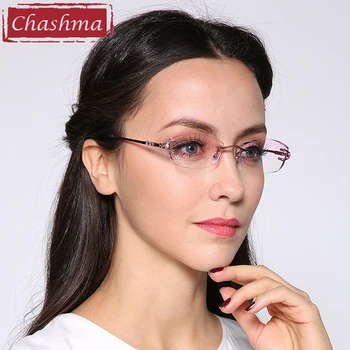 Chashma Marka Titanyum Çerçeve Bayan Gözlük Çerçevesiz Gözlük Çerçeveleri Kadınlar Renkli Lensler Taklidi Gözlük
