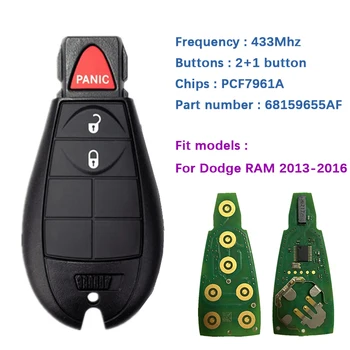 CN087009 2 + 1 Düğme Orijinal Akıllı Fobik Anahtar Fob Dodge RAM 2013-2018 İçin OEM Uzaktan 433MHz PCF7961A Çip FCC ID GQ4-53T