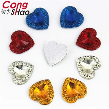 Cong Shao 200 ADET 14mm Renk Reçine Kalp Rhinestone Trim Flatback Taşlar Ve Kristaller DIY düğün elbisesi Düğme Aksesuarları CS159