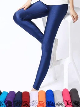 CUHAKCI Kadınlar Parlak Pantolon Tayt Sıcak Satış Tayt Düz Renk Floresan Spandex Esneklik günlük pantolon Parlak Legging