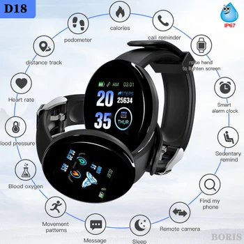 D18 Bluetooth akıllı saat Erkekler Kadınlar Spor Pedometre Kalp Hızı Akıllı spor Bilezik Tracker Android IOS İçin Smartwatch