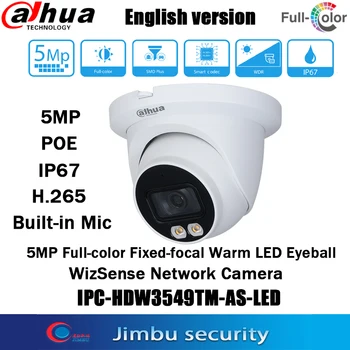 Dahua Tam Renkli IP Kamera 5MP POE IPC-HDW3549TM-AS-LED Dahili Mikrofon 1080P Sıcak Renkli LED Göz Küresi WizSense Video Kamera