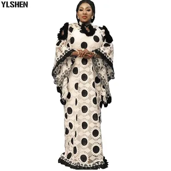 Dantel Afrika Elbiseler Kadınlar için Boubou Robe Femme Afrika Elbise Dashiki İşlemeli Çiçek Kaftan Elbise Afrika Artı Boyutu Giyim