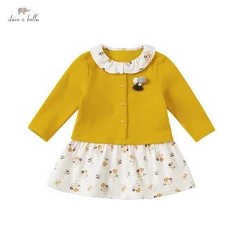 DB18650 dave bella sonbahar bebek kız sevimli çiçek baskı patchwork elbise çocuk moda parti elbise çocuk bebek lolita giysileri