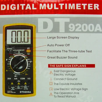 Dijital Multimetre Excel DT9205A, Sarı / Siyah