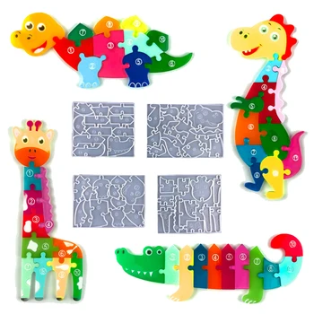 Dinozor Bulmaca Epoksi Kalıp Dıy Zürafa Timsah Bulmaca Oyunu çocuk Yapboz Karikatür Hayvan Silikon Reçine Kalıp Çocuklar için