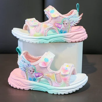 Disney Kız Prenses Sandalet Yaz Yeni Dondurulmuş Elsa plaj ayakkabısı Spor Sandalet Sevimli Nefes Bebek Kız Ayakkabı