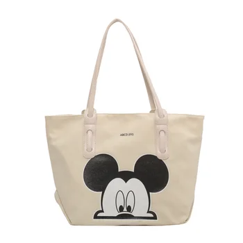 Disney Minnie Mouse kanvas çanta kadın çantaları Büyük Kapasiteli Kawaii Anime Taşınabilir alışveriş çantası omuzdan askili çanta Öğrenci Sınıf Çantası