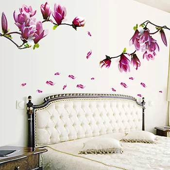 Duvar Dekorasyonu Duvar Manolya Moda Kombinasyonu su Geçirmez Çıkarılabilir PVC Duvar kağıdı Kendinden yapışkanlı Duvar Sticker Çiçek Çıkartmaları 