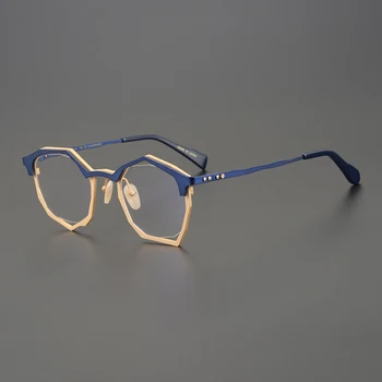 Düzensiz şekil gözlük çerçeve erkekler Japonya tasarımcı Titanyum punk optik gözlük Miyopi okuma kadınlar reçete gözlük