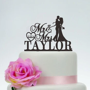 Düğün Pastası Topper,Mr ve Mrs Kek Topper Soyadı ve tarih, Kişiselleştirilmiş Kek Topper, dekoratif düğün malzemeleri