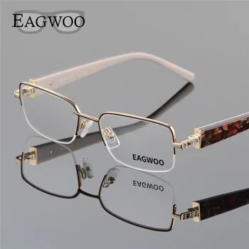 EAGWOO Kadınlar Zarif Kristal Gözlük Yarım Jant Optik Çerçeve Yeni Reçete Gözlük Düz Gözlük Bahar Tapınak D8061