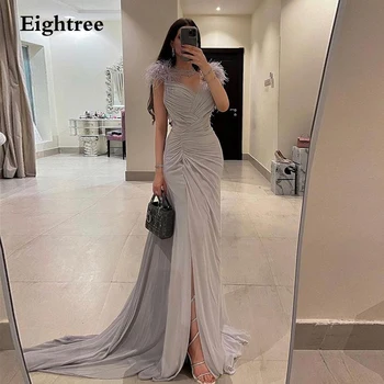 Eightree Zarif Mermaid Şifon Akşam Elbise 2022 Yüksek Yan Yarık Tüyler Uzun Parti Resmi Olay Elbise Vestidos De Noche
