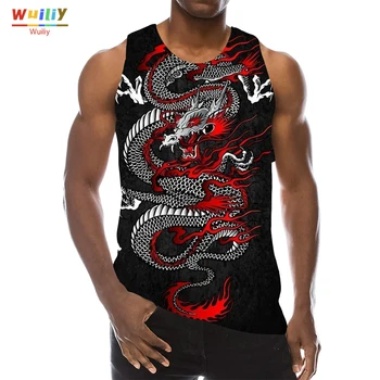 Ejderha Tank Top Erkekler İçin Yaz Büyülü Hayvan Grafik 3D Baskı Kolsuz Yelek Spor Tee Hip Hop Tees Spor erkek plaj T Shirt