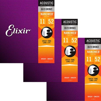 Elixir Nanoweb 11027 kaplama 80/20 bronz akustik gitar dizeleri özel ışık 011-052