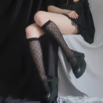 Elmas Bacak çorap yaz ince Orta tüp Seksi Tatlı Kadınlar Bayanlar Kızlar için Naylon Elastik çorap Siyah Lolita Dalga noktası Nokta