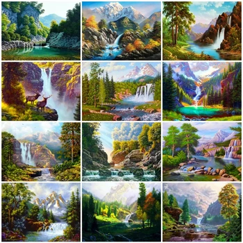 Elmas Boyama Dağ Çapraz Dikiş 5D DIY Elmas Nakış Şelale Manzara Mozaik Ağacı Taklidi El Sanatları Kiti