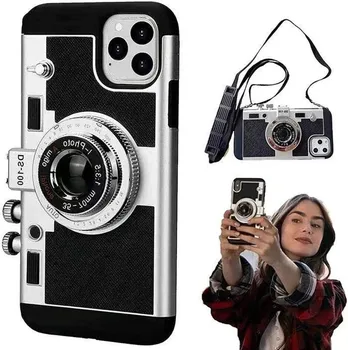 Emily Paris 3D Retro Kamera Çantası iPhone 13 pro 12 max Mini 11 Pro Max X XS XR 7 8 Artı 6 6s SE Kameralı Telefon PU Deri