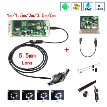 Endoskop Kamera HD USB Endoskop İle 6 LED/1 / 1 5/2/3.5 / 5M Yumuşak Kablo Su Geçirmez Muayene Borescope Android PC için