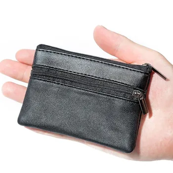 Erkek bozuk para cüzdanı Siyah Deri Tek Fermuarlı Çok Fonksiyonlu Cep Telefonu bozuk para cüzdanı Moda erkek Mini cüzdan Yüksek Kaliteli