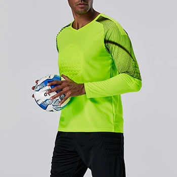 Erkek Giyim egzersiz tişörtü Koruyucu Sünger Ped Eğitim Tees Tops Çizgili Uzun Kollu Futbol Futbol Kaleci Üniforması