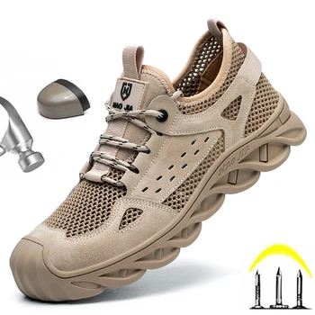 Erkek İş Güvenliği Nefes Ayakkabı Çelik Ayak Adam iş çizmeleri Örgü Üst İş Sneakers Delinmez Hafif güvenlik ayakkabıları 2022