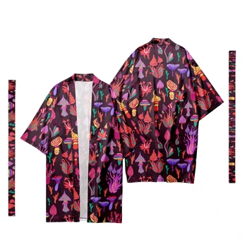 Erkek Japon Uzun Kimono Hırka erkek Samurai Kostüm Kimono Mantar Desen Kimono Gömlek Yukata Ceket 4