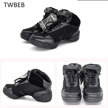 Erkek Kadın Dans Ayakkabıları Dans Sneakers Modern Hip-Hop Salsa dans ayakkabıları Siyah Hakiki Deri Nefes Spor erkek ayakkabısı