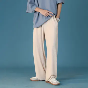 Erkek Kore Buz İpek harem pantolon 2021 Yaz Streetwear Joggers Harajuku Sweatpants Hip Hop Rahat Pantolon Siyah / Haki / lacivert