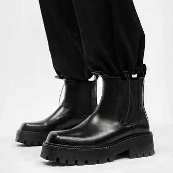 erkek lüks moda sahne gece kulübü chelsea bot siyah kahverengi platform ayakkabı orijinal deri çizme kısa BOTAŞ erkek serin kovboy 