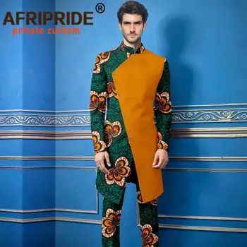 Erkek Takım Elbise afrika kıyafeti Baskı Ceket ve Ankara Pantolon 2 Parça Set Dashiki Kıyafetler Ankara Dış Giyim için Parti Düğün A2116010
