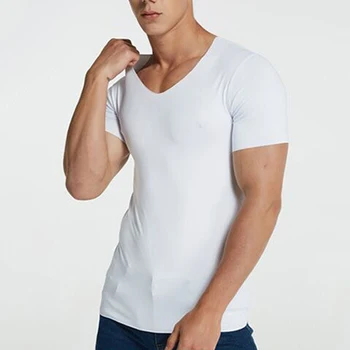 Erkek yazlık kısa kollu t-shirt Serin Hızlı Kuru Nefes Buz İpek Dikişsiz Üstleri Rahat Düz Renk Elastik Tee Gömlek M-5XL